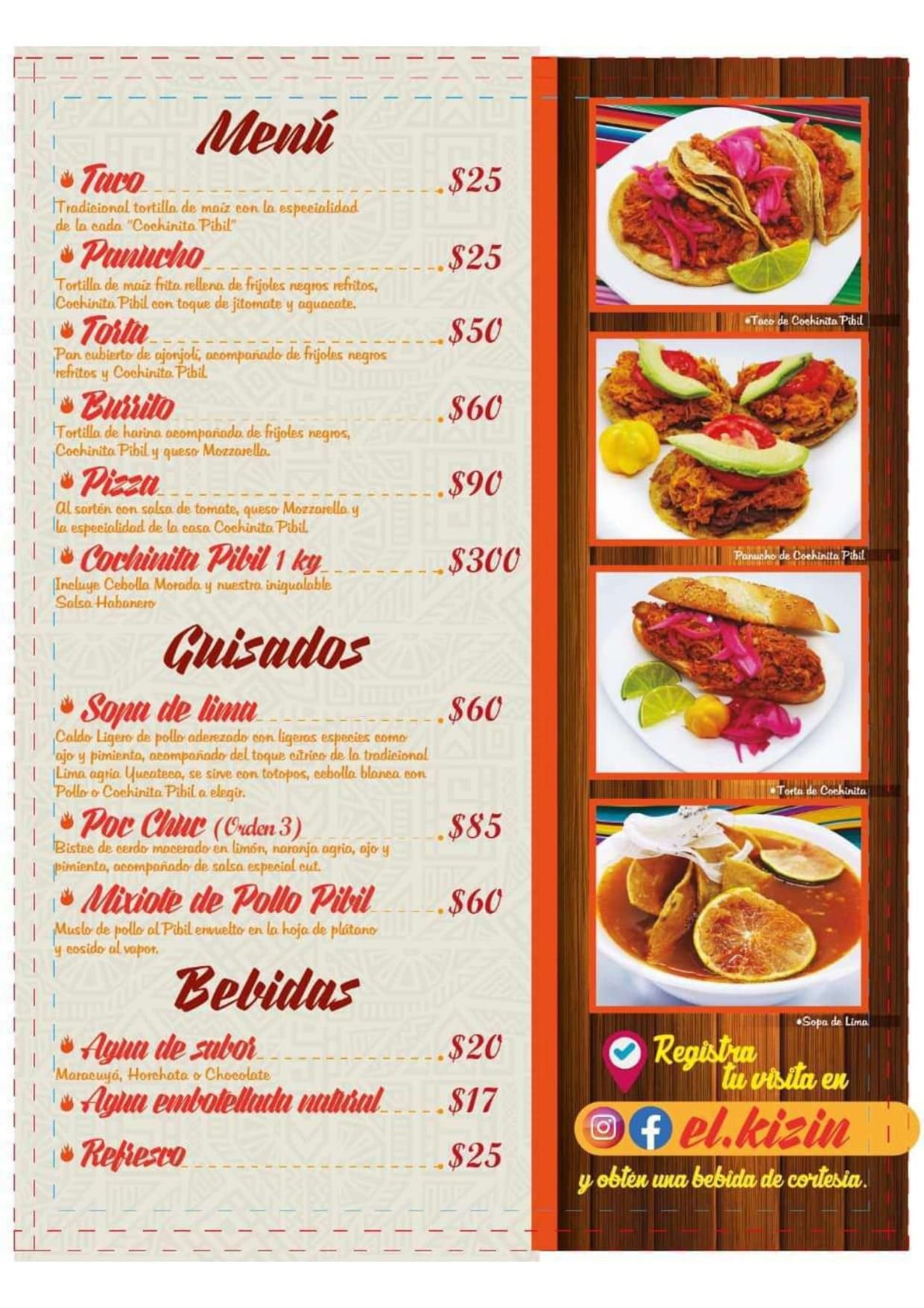 Menú de Kizin Cochinita Pibil, página 1